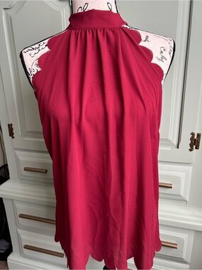 SHEIN Red Scalloped Halter Neck Blouse